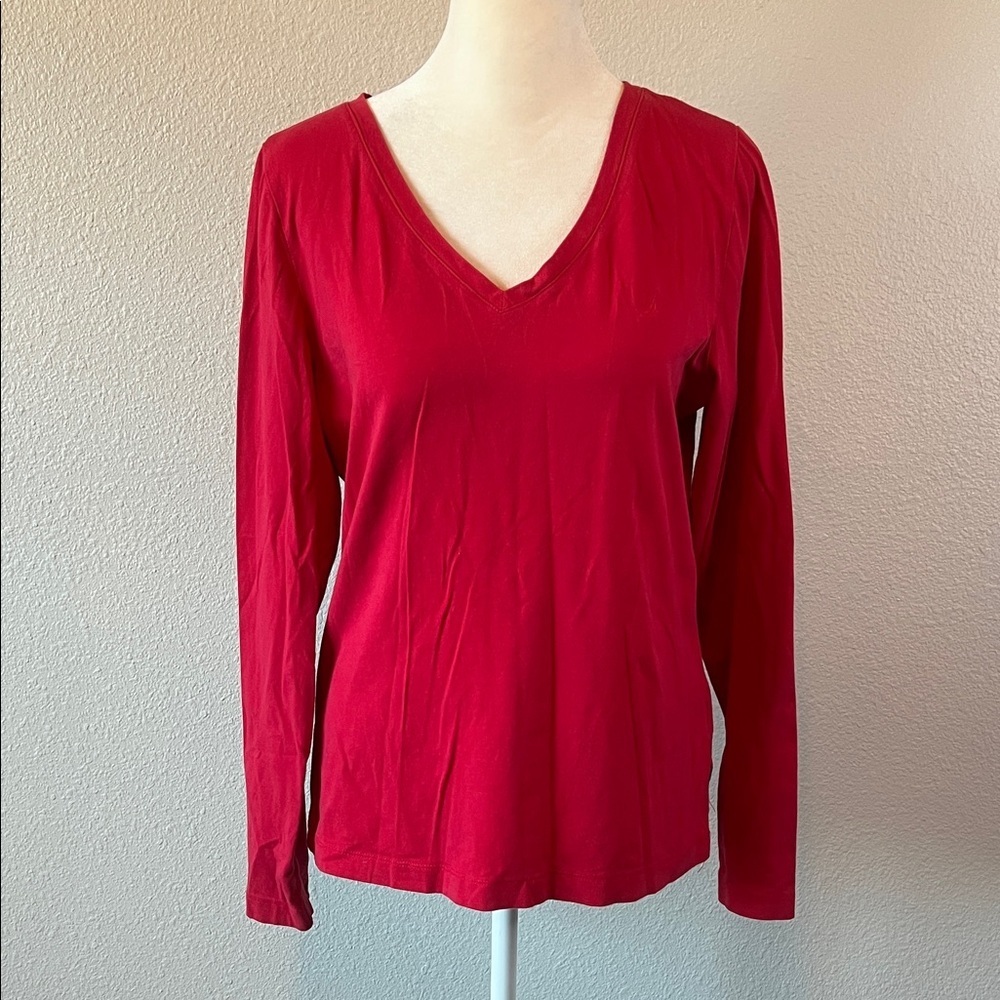 Nautica VNeck Long Sleeve TShirt Red Size Large